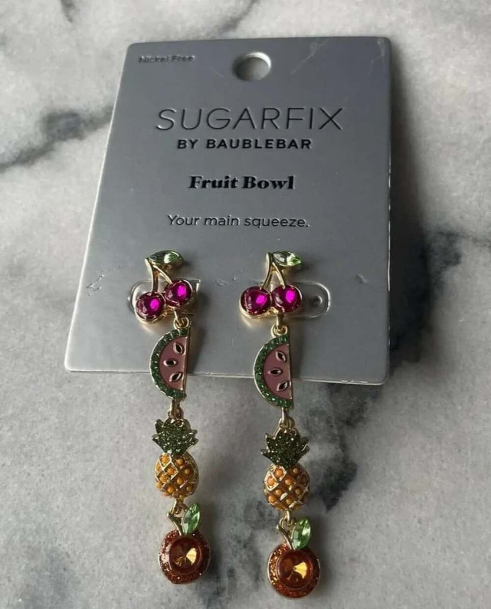 BaubleBar Fruit Bowl Dangle Earrings Cherries Watermelon Pineapple Oranges